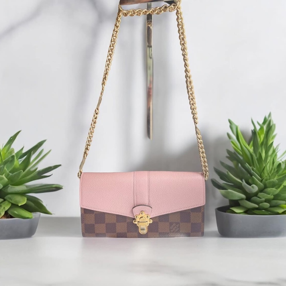 Louis Vuitton Clapton Damier Ebene Long Wallet (in pink Magnolia color ) - Picture 11 of 12